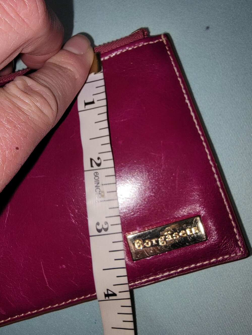 Handmade Borgasets Magenta Pink Leather Wallet with Navy Blue Snap Strap - Picture 9 of 9